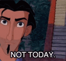 a cartoon man with a beard and mustache says not today .