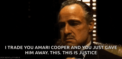 a man is talking on a cell phone and says i trade you amari cooper and you just gave him away this is justice