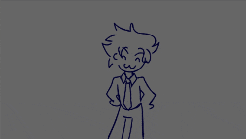 a drawing of a boy in a suit and tie with his hands on his hips