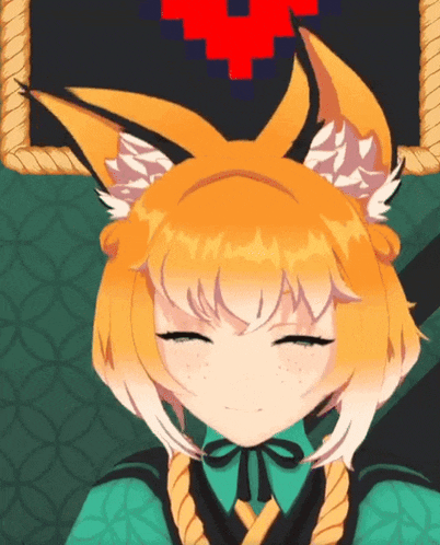 a cartoon character with orange hair and white ears is smiling