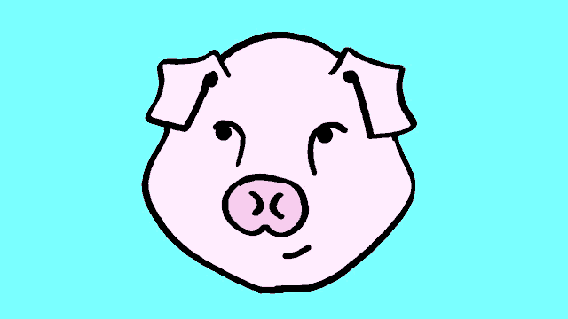 a drawing of a pig 's face with a smiley face