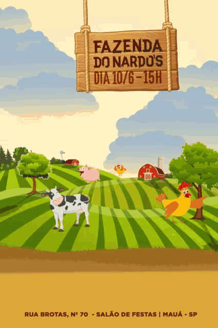 a poster for fazenda do nardo 's shows a cow and chicken