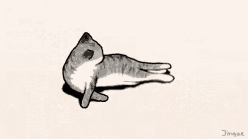 a black and white drawing of a cat laying on its back on a white background .