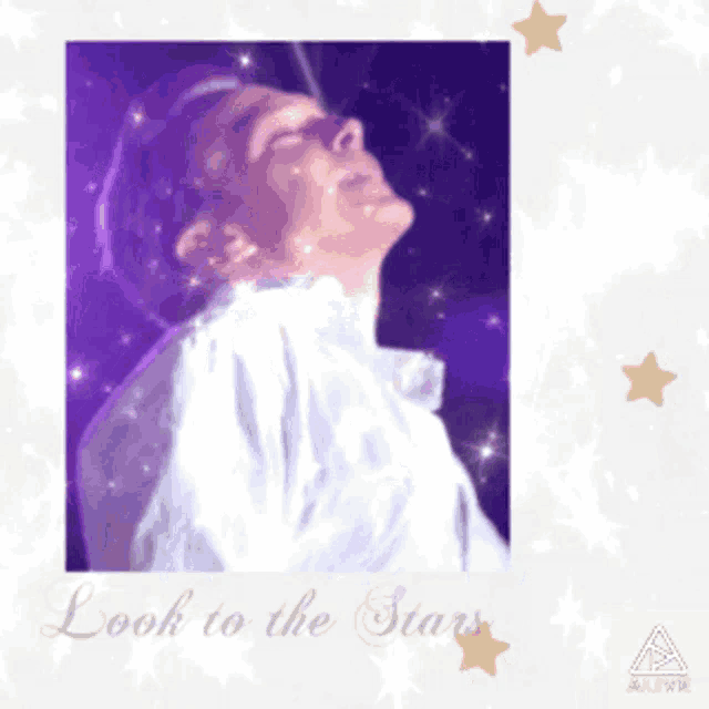 a picture of a man looking up with the words look to the stars above him