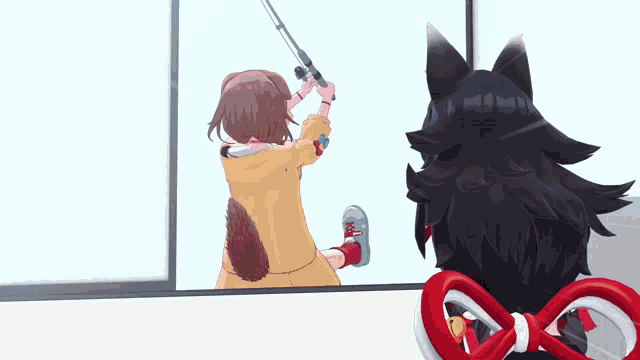 a girl and a dog are looking at each other