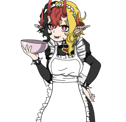 a drawing of a maid holding a bowl