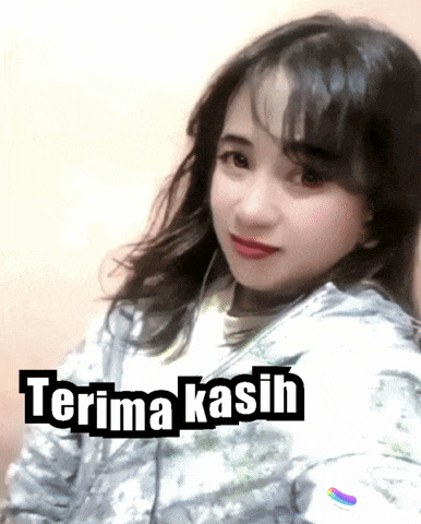 a girl taking a selfie with the words terima kasih on the bottom right