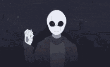 a cartoon character with a white face and black eyes is surrounded by ghostly hands .
