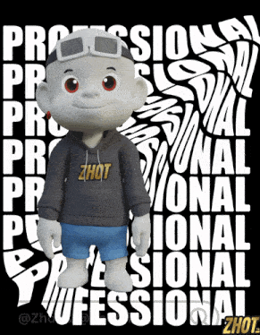 a cartoon character with a hoodie that says zhot on it