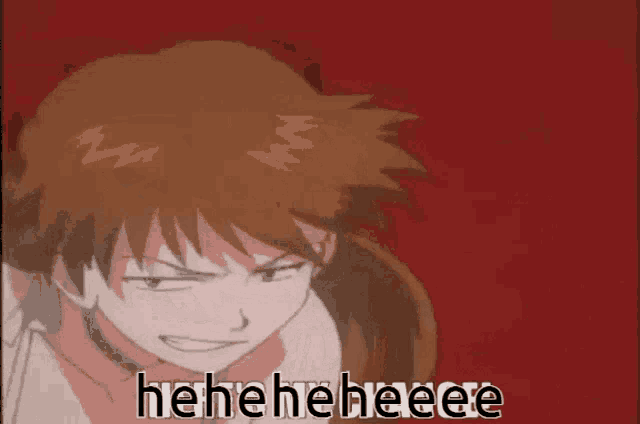 a cartoon of a girl with a red background and the words ' heneheneee ' on it