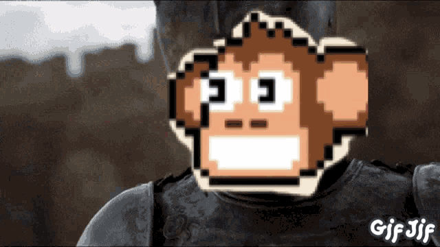 a pixel art of a monkey with a white mouth