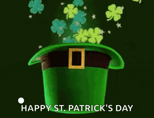 a green leprechaun hat with shamrocks coming out of it .