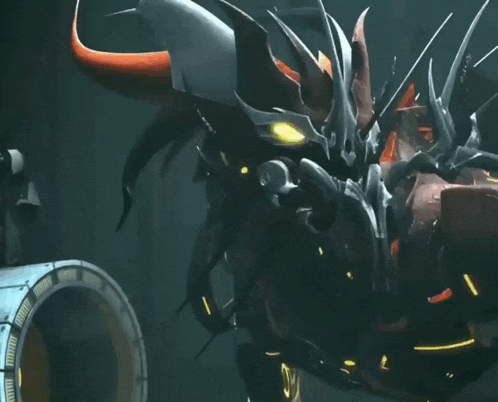 a cartoon drawing of a monster with horns and sharp claws