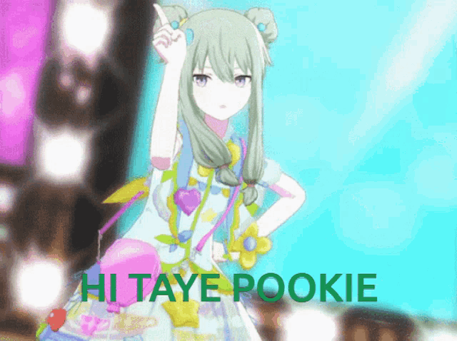 a picture of a girl with the words hi taye pookie