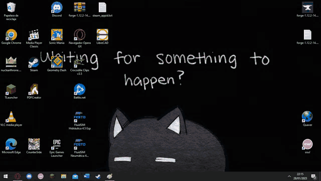 a computer screen with the words waiting for something to happen written on it