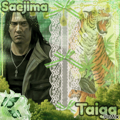 a picture of a man and a tiger with the name taiga