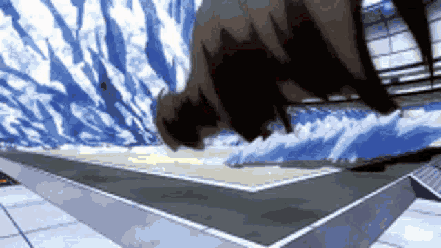 a person is flying through the air in a cartoon scene .