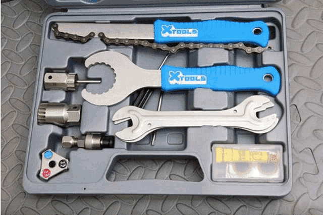 a set of xtools bicycle tools in a box