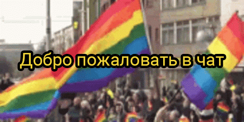 a rainbow flag is being waved in front of a crowd with the words " добро пожаловать в чат " written above it