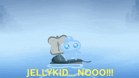 jellykid nooo written on a blue background next to a cartoon character