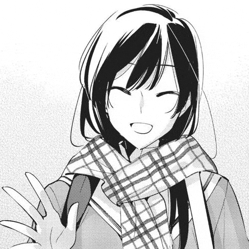 a black and white drawing of a girl wearing a plaid scarf and smiling .