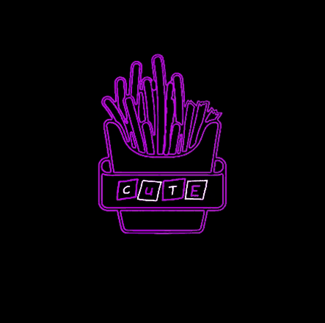 a neon sign of french fries with the word cute written on it