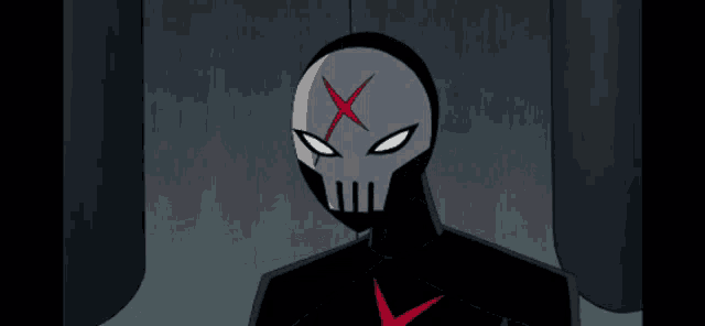 a cartoon skull with a red x on it 's forehead