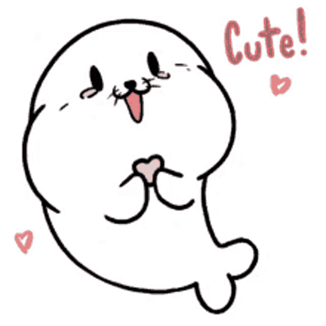 a seal is holding a heart in its mouth and says cute
