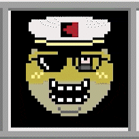 a pixel art of a man wearing sunglasses and a white hat