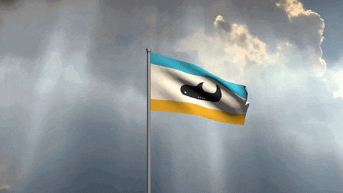 a blue white and yellow flag with a black eagle on it