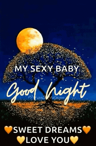 a good night message with a tree and a full moon