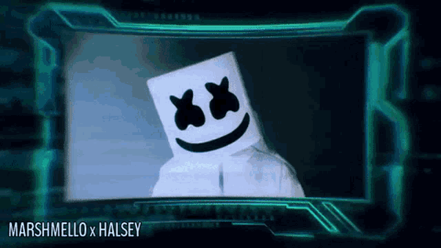 a picture of marshmello x halsey with a marshmallow head