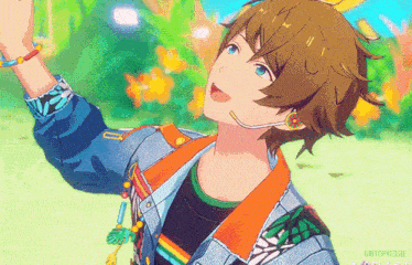 a boy in a denim jacket with a microphone on his head