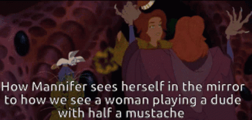 How Mannifer Sees Herself In The Mirror How We See GIF - How Mannifer Sees Herself In The Mirror How We See Woman Playing Dude With Half Mustache GIFs