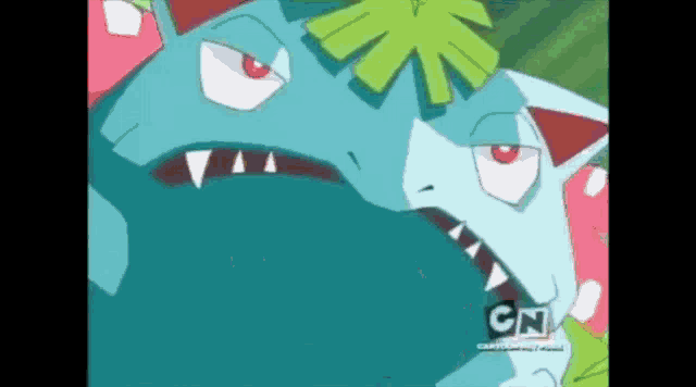 a close up of a cartoon character with cn in the corner