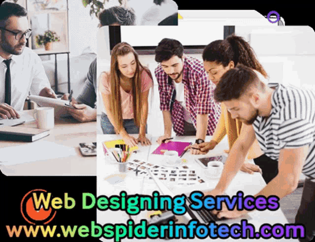 a website for web designing services is displayed in a collage
