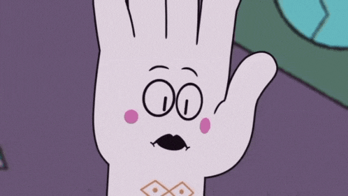 a cartoon hand with a surprised expression on it