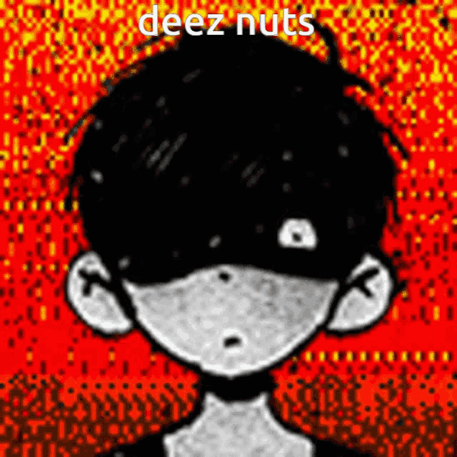a black and white drawing of a boy with the words deez nuts written above him