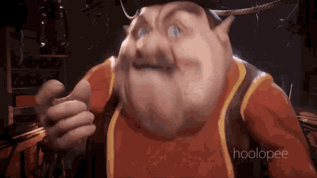 a cartoon character with a large belly is wearing a pirate hat and vest .