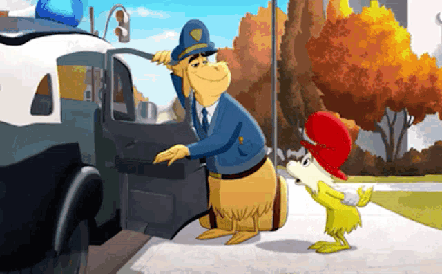a cartoon of a police officer and a duck