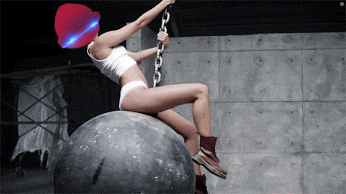 a woman is sitting on a large ball with a red hat on her head