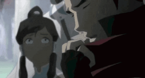 a man and a woman are standing next to each other in a room in a cartoon .