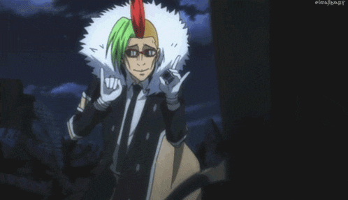 a cartoon character with a mohawk and glasses is smiling