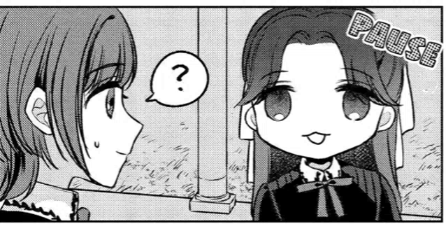 a black and white drawing of two girls talking to each other with a question mark .