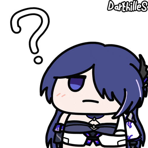 a cartoon drawing of a girl with a question mark above her head and the name darthilles on the bottom