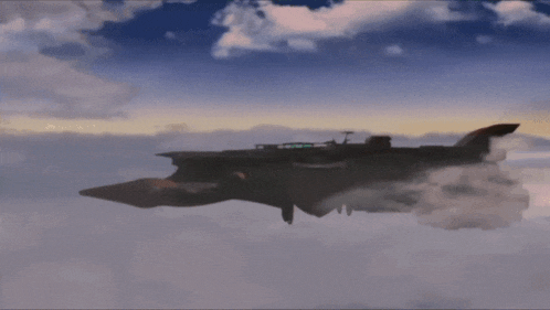 a plane is flying through a cloudy sky