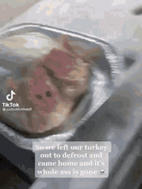 a close up of a turkey in a tin foil pan .