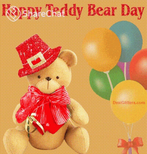 Happy Teddy Bear Day Balloons GIF - Happy Teddy Bear Day Teddy Bear Balloons GIFs
