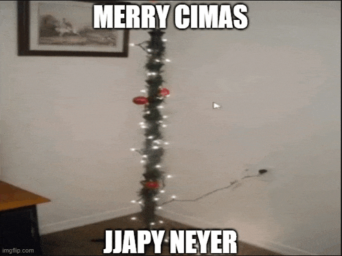 a picture of a christmas tree with a caption that says merry cimas jjapy neyer