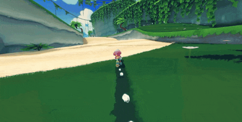 a cartoon character is walking across a sandy beach